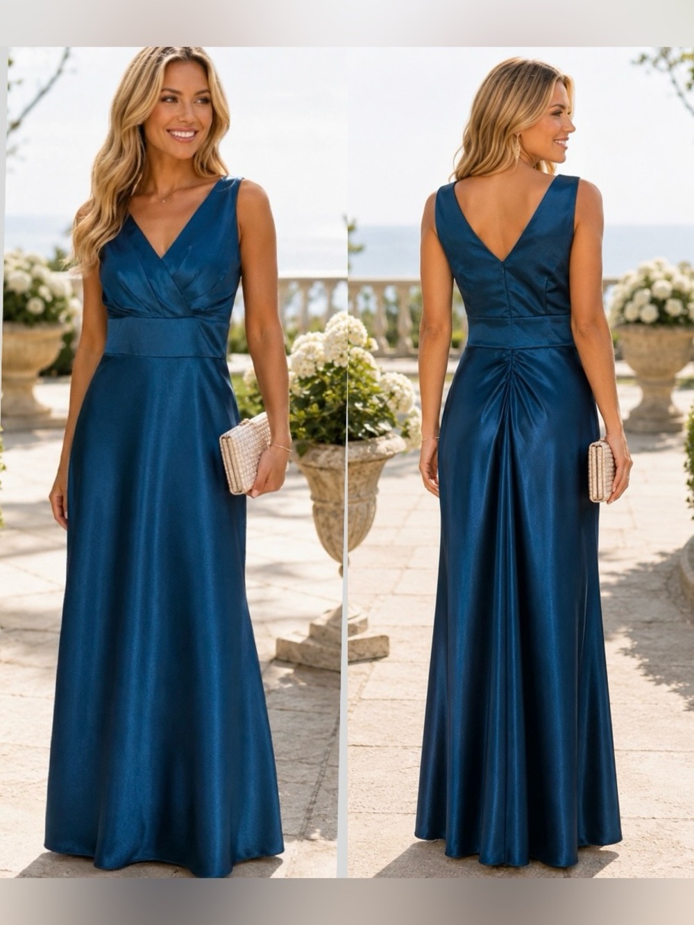 Nightway Teal Satin Formal Evening Gown Petite 4 6 P S Maxi Wedding Guest Dress